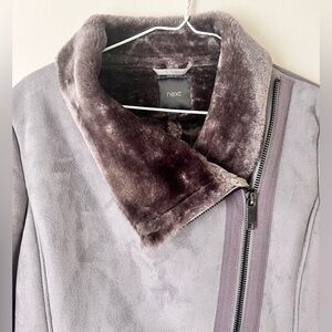 Faux Fur-Lined Suede Jacket In Light Lilac